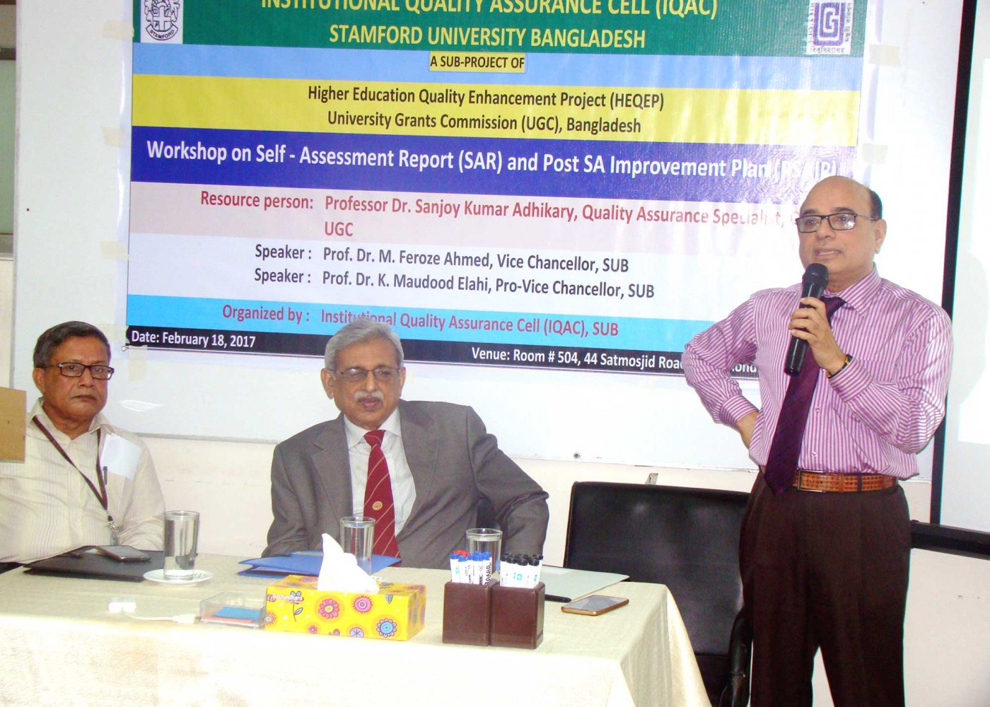 Prof. Dr. Sanjoy Kumar Adhikary, Quality Assurance Specialist, QAC, UGC is giving his valuable speech of the program